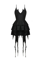 Black Little Devil Sleeveless Multi-Layered Lace-Up Women's Punk Slip Graduation Dress - Product - 3