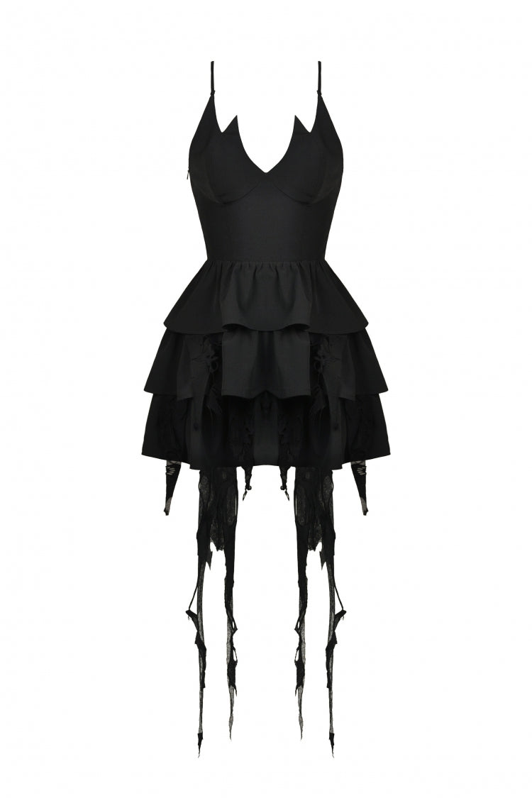 Black Little Devil Sleeveless Multi-Layered Lace-Up Women's Punk Slip Graduation Dress - Product - 3