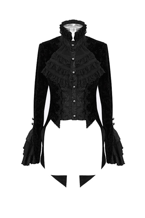 Black Gothic Lotus Leaf Corsage False Two Piece Womens Swallow Tailed Coats - Product - 4