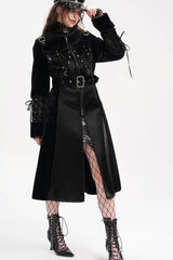 Black Women's Buckle-up Studs Eyelets Gothic Coat - Product - 10