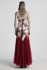Red Off Shoulder Embroidery Lace Slim Women's Gothic Gown Fishtail Dress - Product - 3