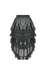 Black Women's Gothic Princess Multi-Layered Ruffled Lace High-Low Skirt - Product - 13