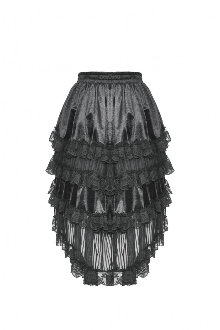 Black Women's Gothic Princess Multi-Layered Ruffled Lace High-Low Skirt - Product - 13