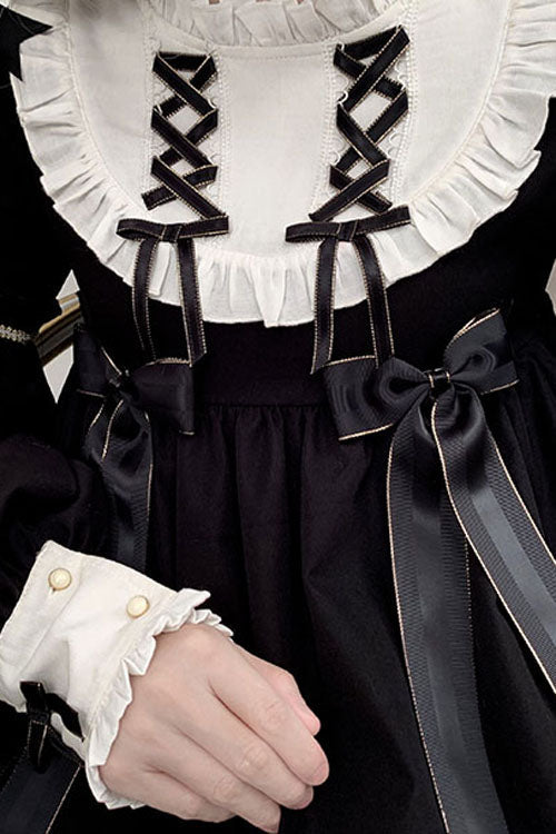 Black Bowknot Ruffled Long Sleeves Lolita OP Gothic Lolita Dress - Product - 5