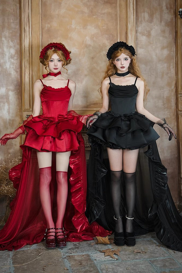 Red [Duet] Sleeveless Double-Layered Ruffle Bowknot Sweet Elegant Gorgeous Lolita Jsk Dress - Product - 3