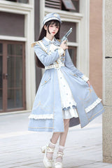 Blue Star Ocean Fantasy Cardigan Bowknot Sweet Military Elegant Lolita Dress - Product - 2