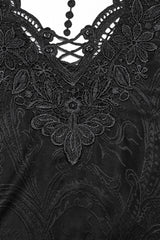 Black V Collar Embroidery Lace Lace-Up Women's Gothic Blouse - Product - 6