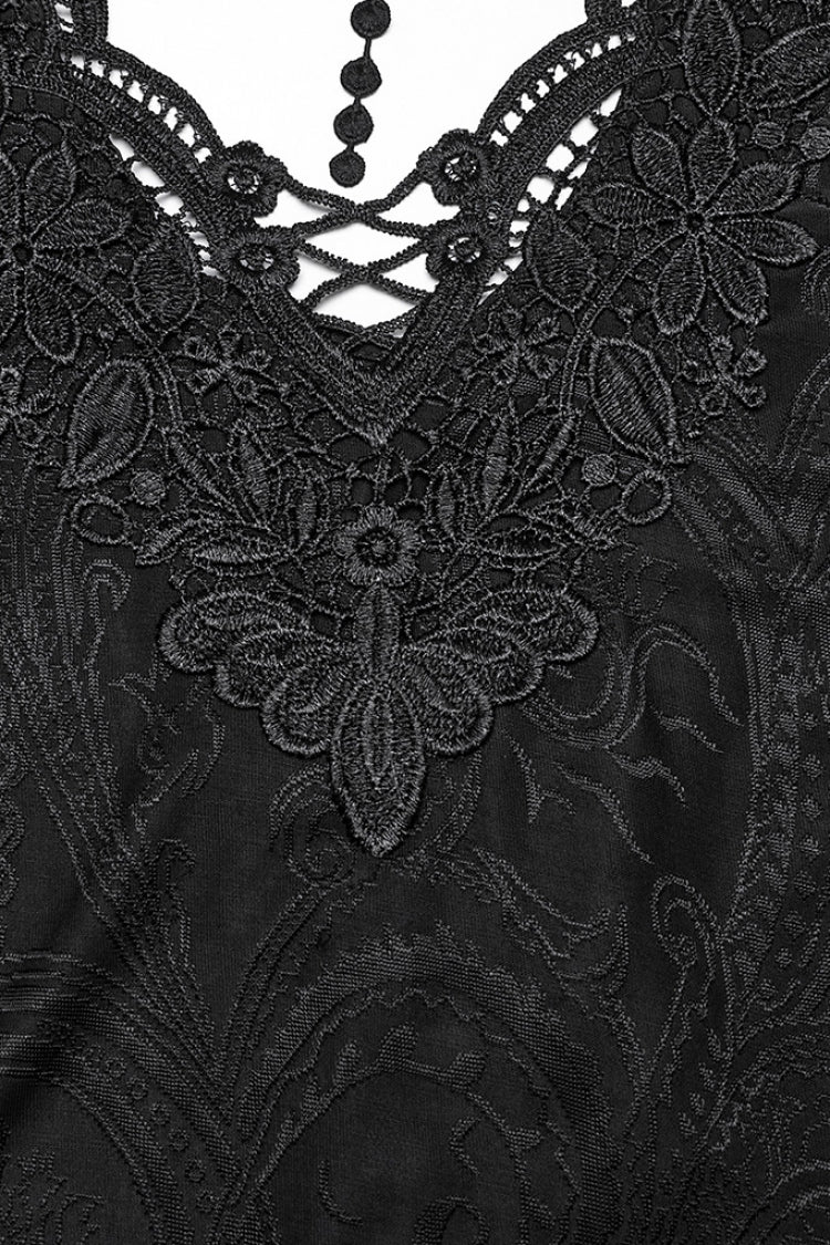 Black V Collar Embroidery Lace Lace-Up Women's Gothic Blouse - Product - 6