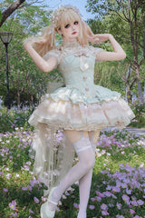 Green [Fleeting Light and Shallow Dream] Sleeveless Multi-Layered Ruffle Bowknot Lace Slim Sweet Ballet Lolita Jsk Dress - Product - 5