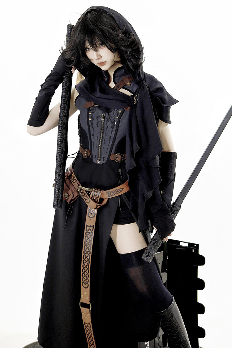 Black/Grey [Phantom of the Night] Sleeveless Lace-Up Fashion Gothic Punk Lolita Dress - Product - 9