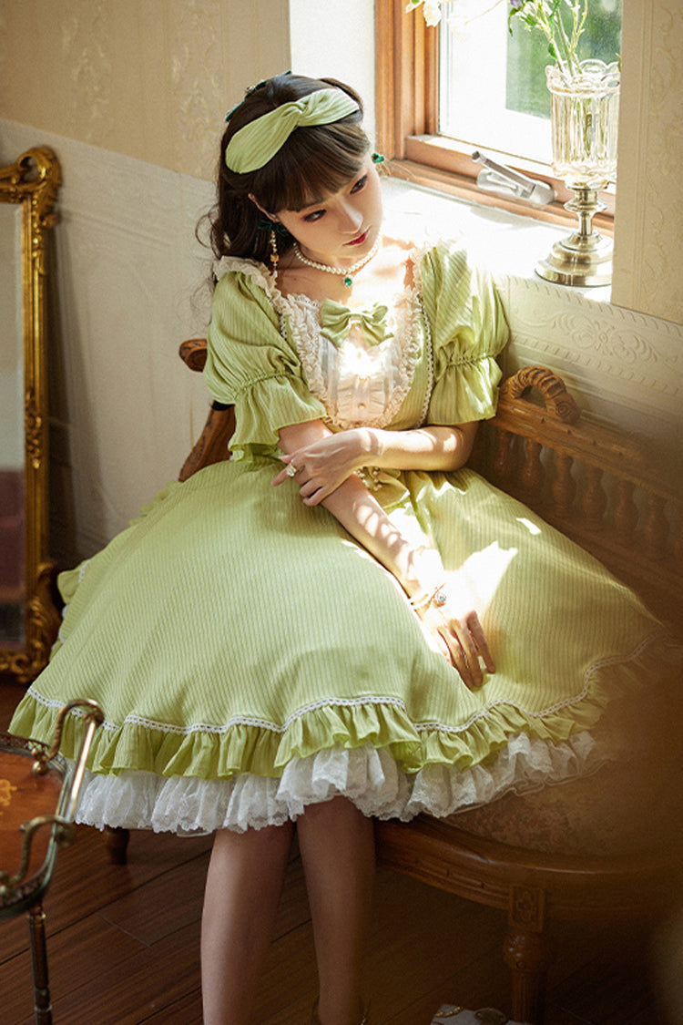 Midsummer Galaxy Solid Color Short Sleeves Ruffle Bowknot Sweet Lolita OP Dress - Product - 5