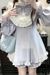 Light Blue [Rose Princess] Off Shoulder Long Sleeves Ruffle Bowknot Gothic Jirai Kei Dress - Product - 7