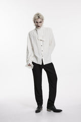 White Stand Collar Long Puff Sleeves Jacquard Detachable Tie Men's Gorgeous Shirt - Product - 4
