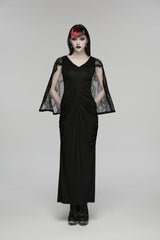 Black V Collar Short Puff Sleeves Hanayome Cut-Out Lace Pleated Women's Gothic Wedding Dress - Product - 10