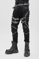 Black Buckle Straps Pleated Men's Punk Pants - Product - 4