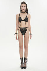 Black Stretch Magic Bright Leather Rope Women's Punk Interesting Underwear Set - Product - 3