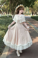 Pink [Wind Chime] Ruffled Embroidered Bow Lace Lace-Up Sweet Lolita Dress - Product - 3