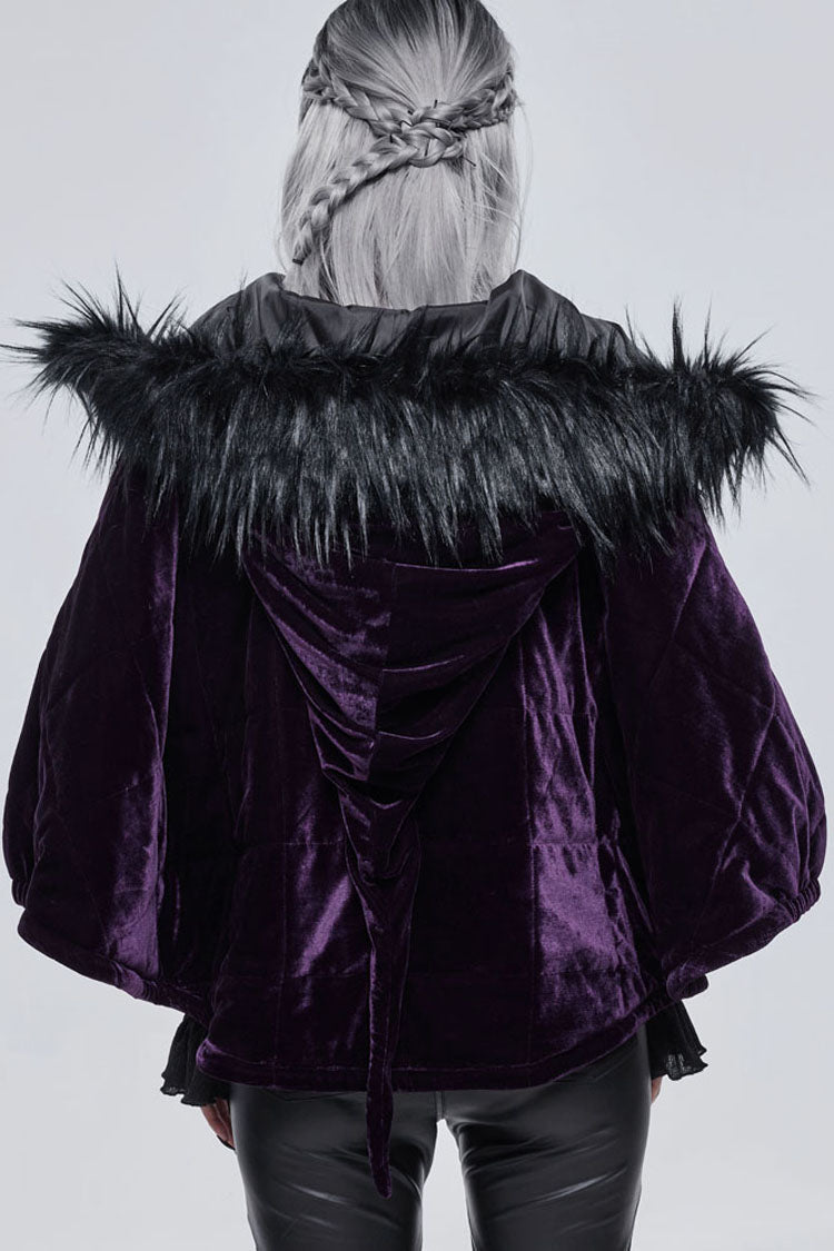 Purple Gothic Quilted Velvet Collar Crescent Pendant Zipper Warm Women's Shawl - Product - 4