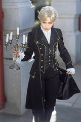 Prince Retro Immortal Black and White Rose Single Breasted Ouji Fashion Lolita Coat - Product - 6