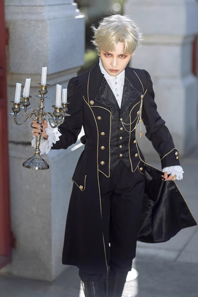Prince Retro Immortal Black and White Rose Single Breasted Ouji Fashion Lolita Coat - Product - 6