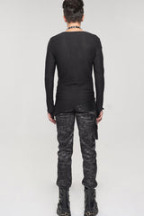 Black Punk Do Old Print Detachable Multi-Pocket Splicing Metal Rivet Decoration Men's Long Pants - Product - 10