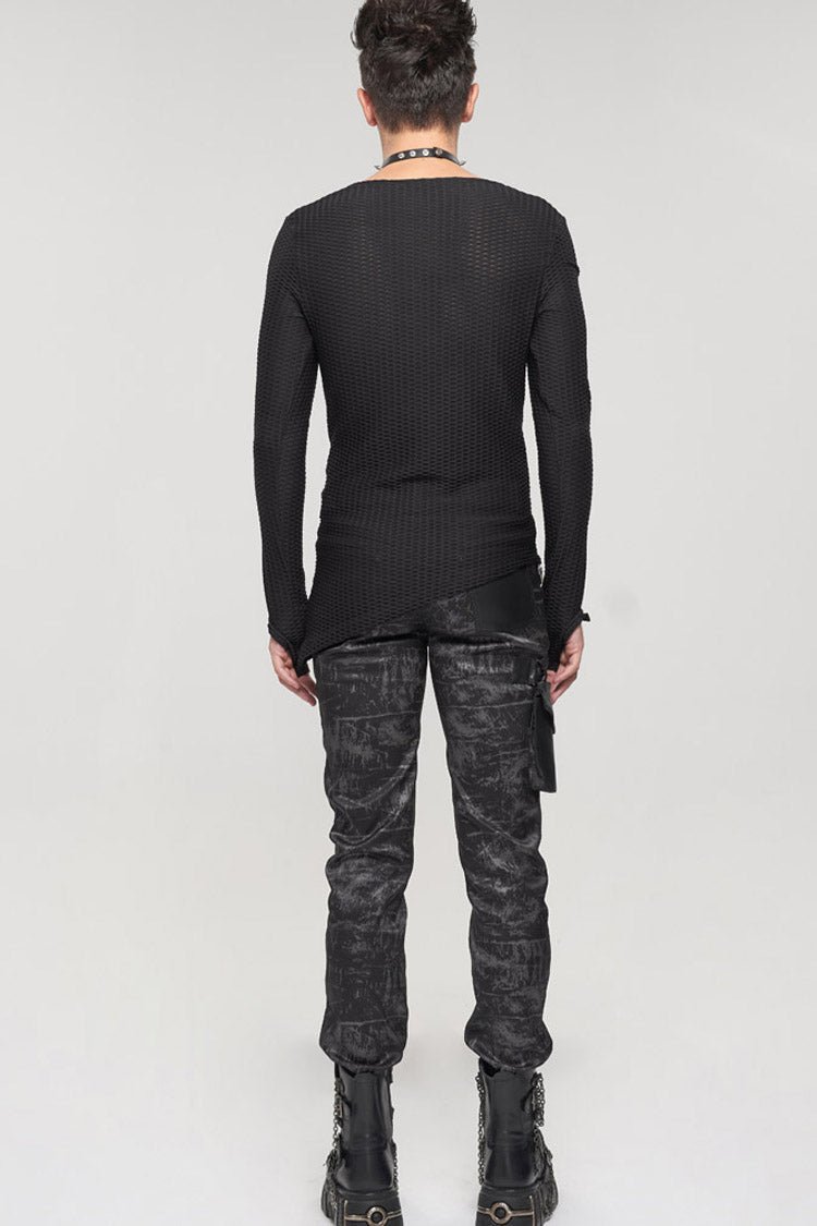 Black Punk Do Old Print Detachable Multi-Pocket Splicing Metal Rivet Decoration Men's Long Pants - Product - 10