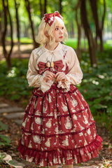 Miss Rabbit Dance Print Multi-layer Ruffle Sweet Elegant Lolita Jsk Dress 4 Colors - Product - 10