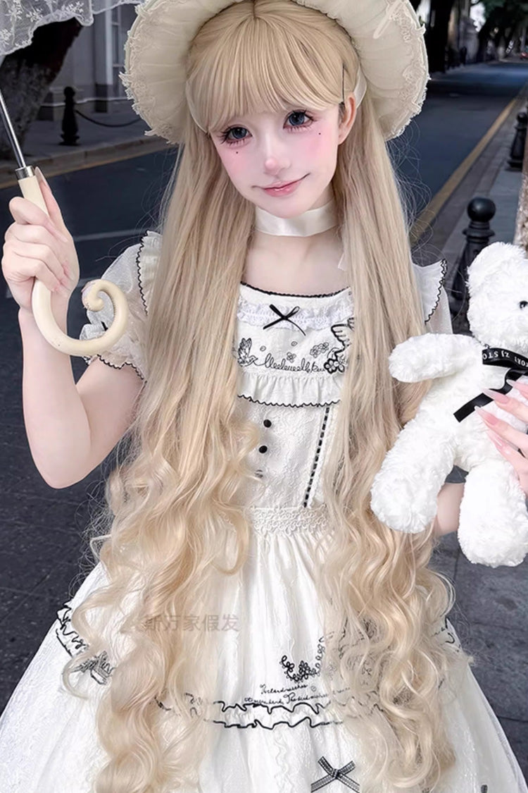 Pearl Beige Hanayome Sweet Gorgeous Long Big Wavy Curly Lolita Wig - Product - 2