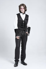 Black Sleeveless Floral Embroidery Stitching Velvet Men's Gothic Vest - Product - 9