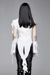 White Ruffled Lace Sleeves Chiffon Swallowtail Womens Gothic Blouse - Product - 3