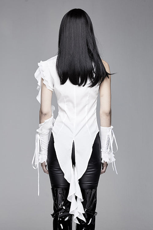 White Ruffled Lace Sleeves Chiffon Swallowtail Womens Gothic Blouse - Product - 3
