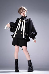 Black [City of Mist] Navy Collar Long Sleeves Gothic College Style Prince Ouji Lolita Shorts Coat Set - Product - 12