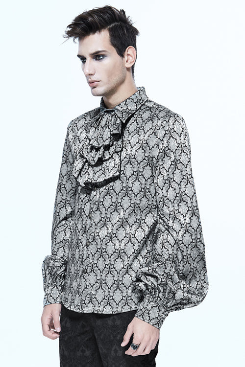 Silver Lantern Sleeves Jacquard Print Mens Gothic Blouse - Product - 4