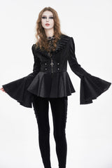 Black Ruffled Collar Flared Sleeved Women's Gothic Jacket - Product - 3