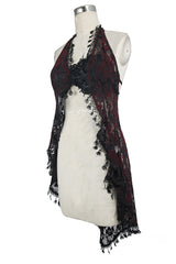 Red Frilly Tassel Hem Halter Lace Women's Gothic T-Shirt - Product - 9
