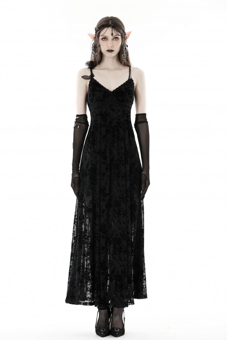 Black Sleeveless Lace Lace-Up Women's Gothic Maxi Rose Slip Dress - Product - 5