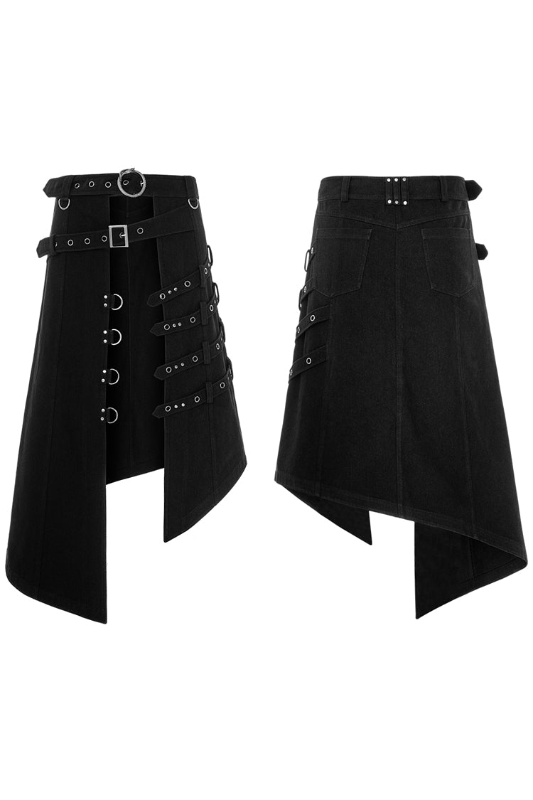 Black Rings Irregular Men's Gothic Skirt with Belts - Product - 5