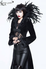 Black Feathered Collar Long Sleeves Bowknot Women's Gothic Tailcoat - Product - 10