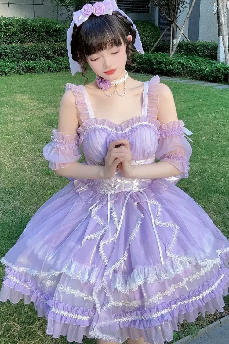 Glaze Fantasy Sleeveless Ruffle Embroidery Bowknot Sweet Lolita Jsk Dress 5 Colors - Purple - 4