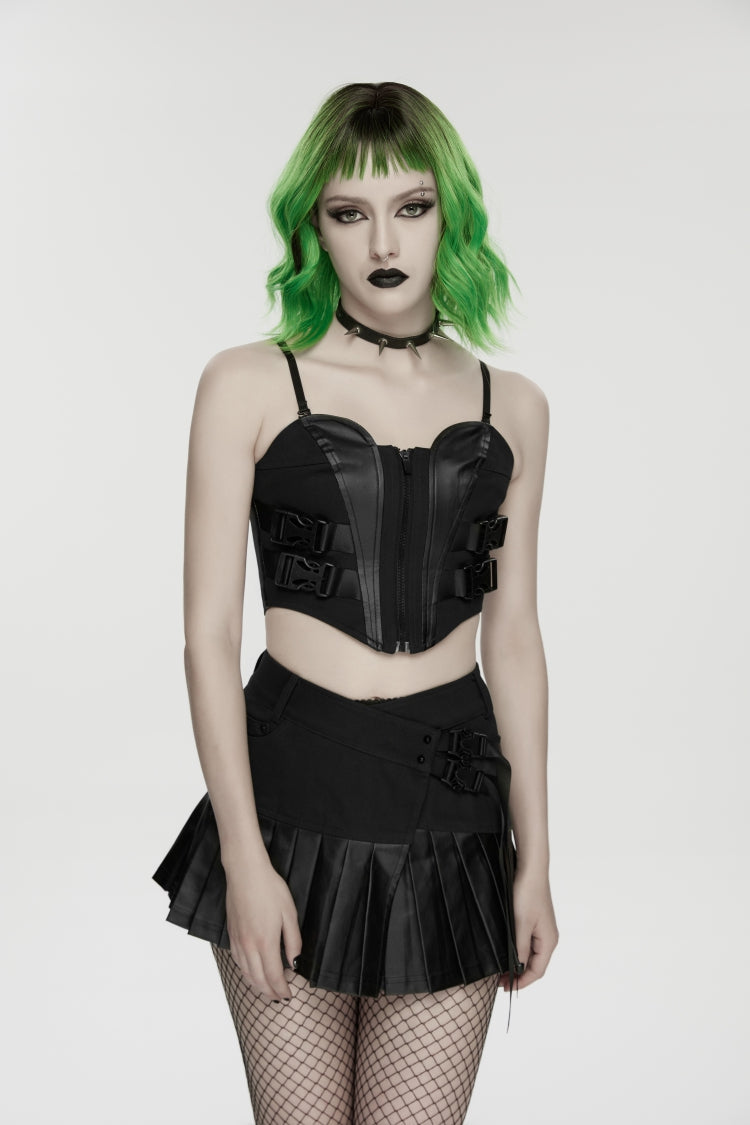 Black Asymmetric Buckled Pleated Women's Punk Skirt - Product - 6