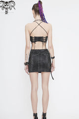 Black Snake Pattern Leather Wrapped Chest Chain Halter Back Lace Up Women's Punk Corset - Product - 9