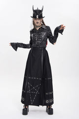 Black Eyelets Rivets Pentacle Horse-face Women's Punk Skirt - Product - 11