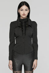 Black Long Puff Sleeves Stitching Lace Women's Gothic Blouse - Black - 1