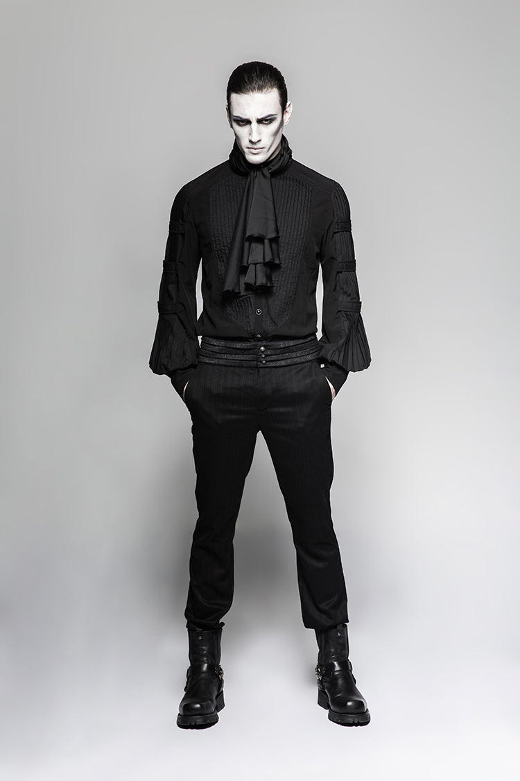 Black Stripes Long Sleeves Print Mens Gothic Blouse With Necktie - Product - 3