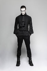 Black Stripes Long Sleeves Print Mens Gothic Blouse With Necktie - Product - 3