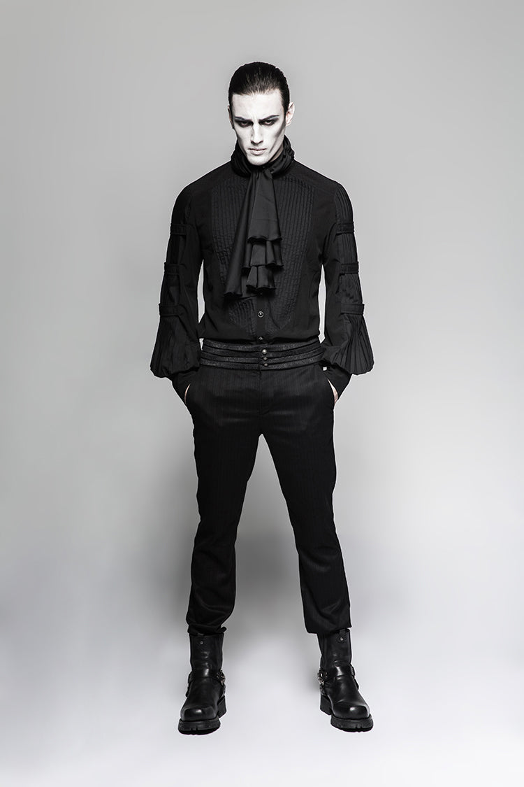 Black Stripes Long Sleeves Print Mens Gothic Blouse With Necktie - Product - 3