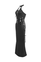 Black Halterneck Slim Women's Gothic Strapless Dress - Product - 7