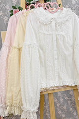 [Candy Stick] Doll Collar Long Lantern Sleeves Ruffled Lace Sweet Elegant Lolita Blouse 4 Colors - Product - 11