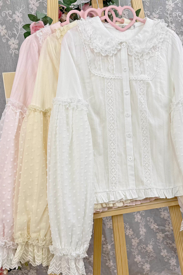 [Candy Stick] Doll Collar Long Lantern Sleeves Ruffled Lace Sweet Elegant Lolita Blouse 4 Colors - Product - 11
