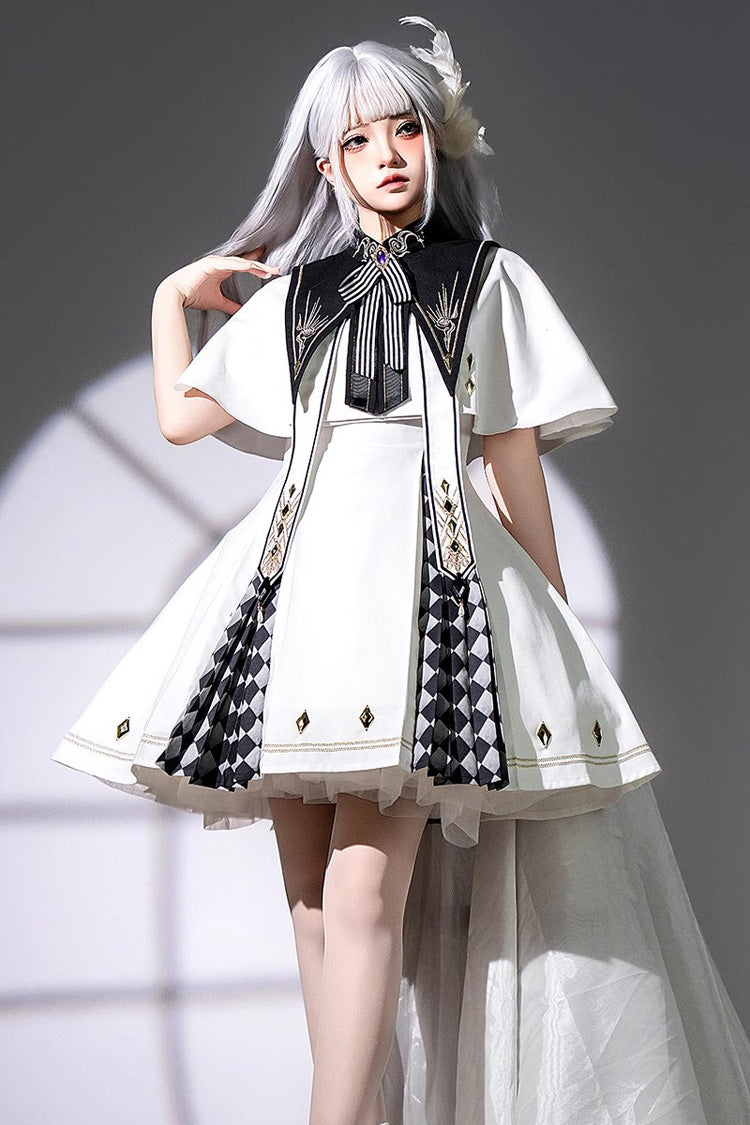 White [Eye of Truth] Magic Academy Diamond Print Stitching Gothic Lolita Jsk Dress - White - 1